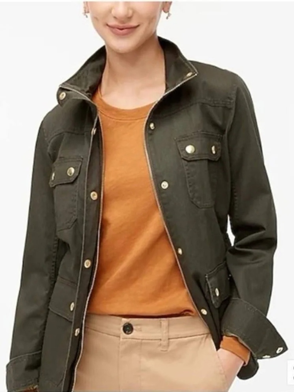 J. Crew Dark Green Utility Jacket with Gold Hardware